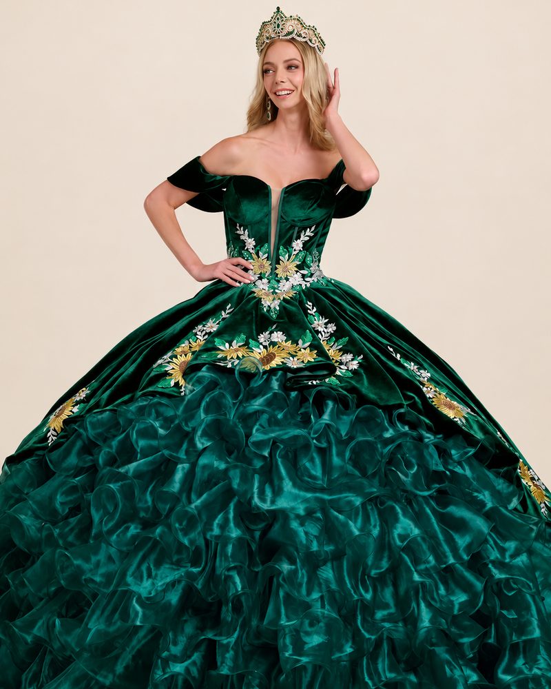 Vestido de XV Carlota en color esmeralda