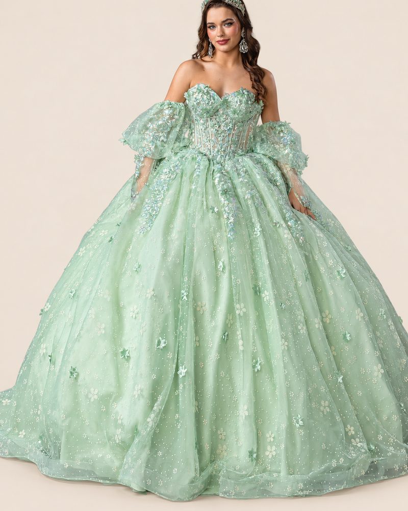 Vestido de XV Cata en color verde salvia