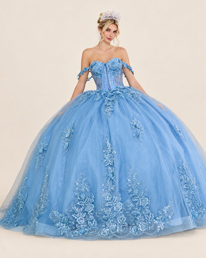 Vestido de XV Edith en color azul cenizo