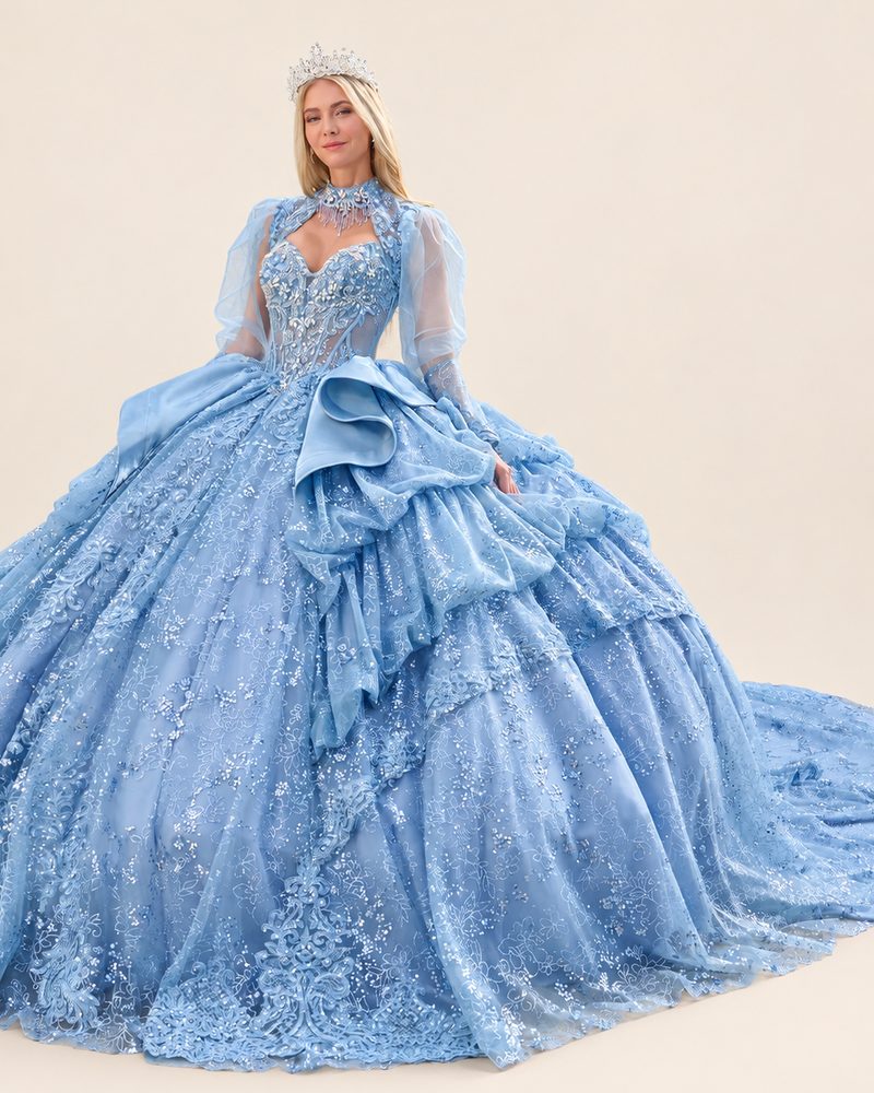 Vestido de XV Giovanna en color azul cenizo