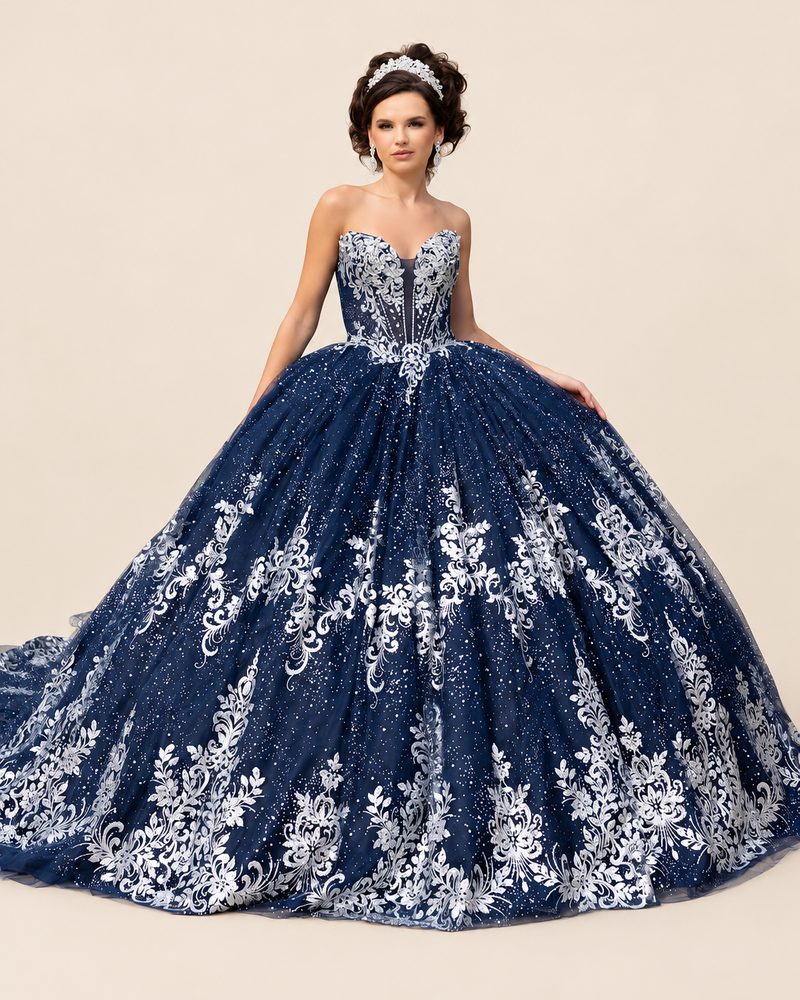 Vestido de XV Guadalupe en color azul marino