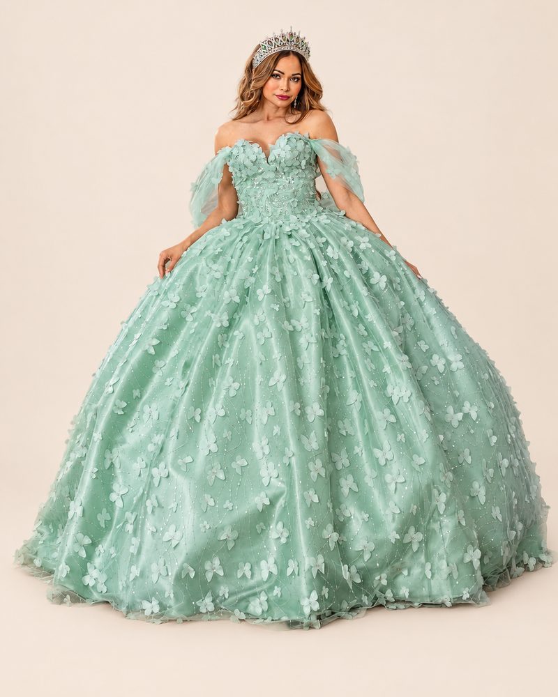 Vestido de XV Hailey en color verde salvia