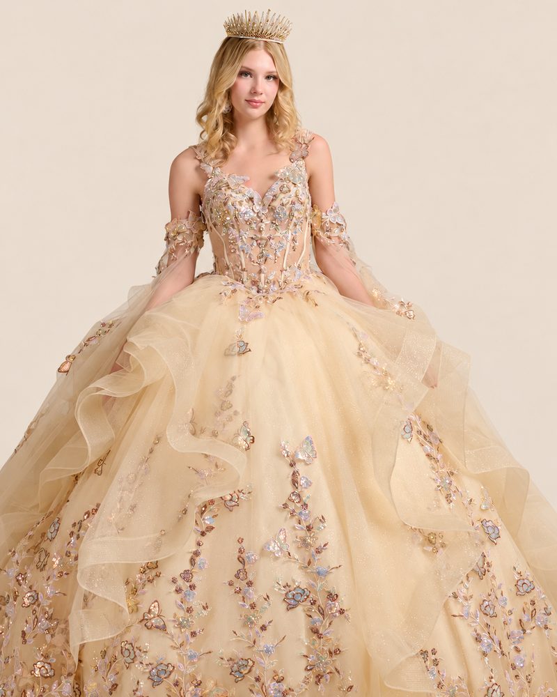 Vestido de XV Hortensia en color champagne