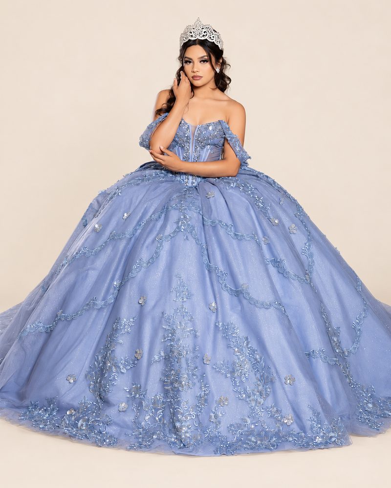 Vestido de XV Isabel en color azul cenizo