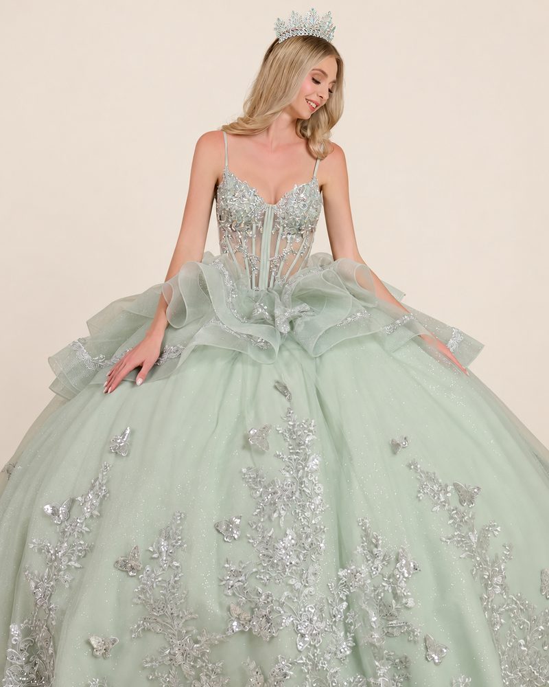 Vestido de XV Ivonne en color verde salvia