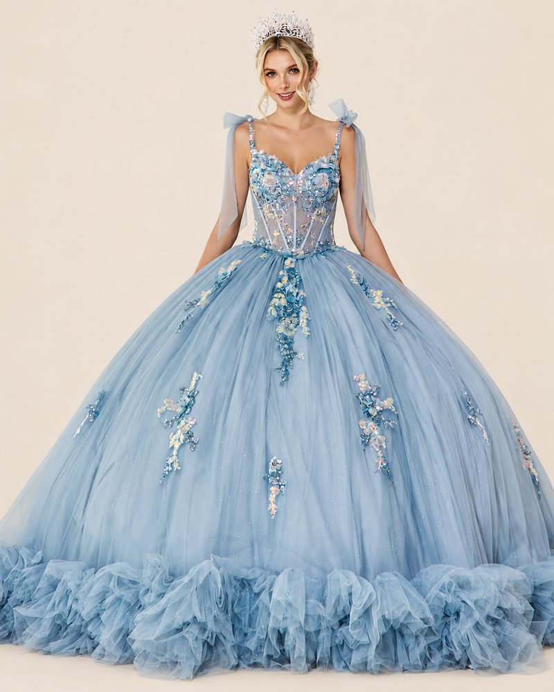 Vestido de XV Ivy en color azul cenizo