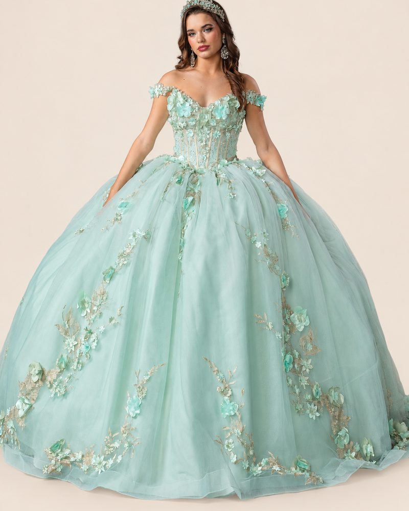 Vestido de XV Jessy en color verde salvia