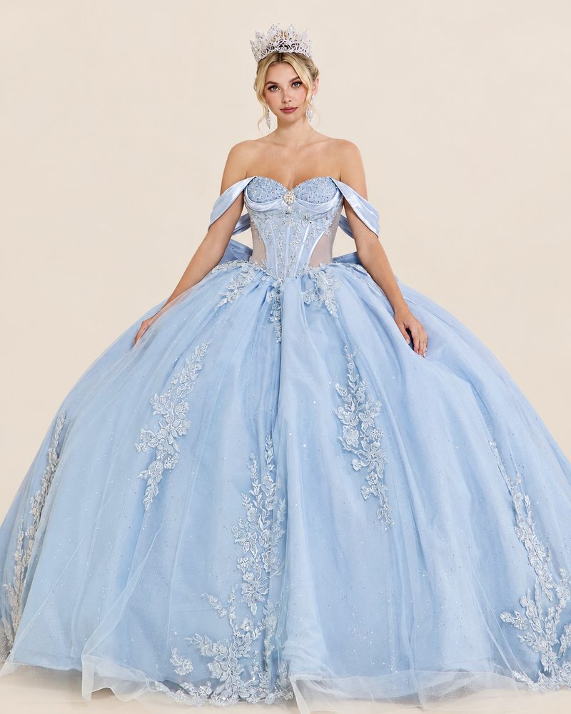Vestido de XV Joana en color azul cenizo