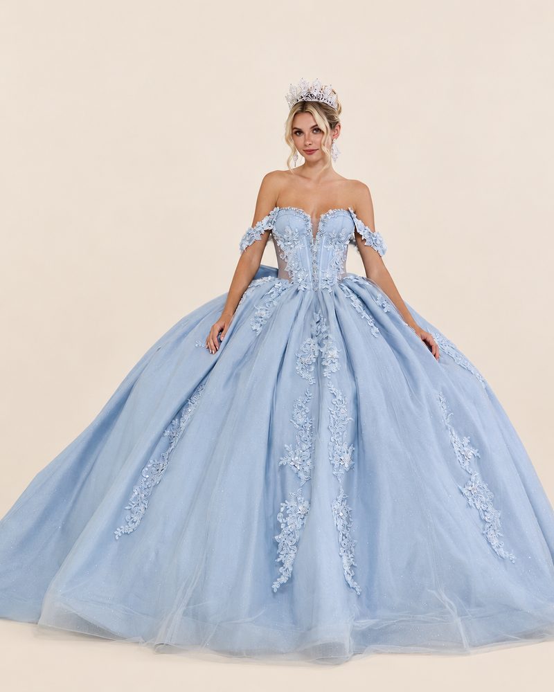 Vestido de XV Lesly en color azul cenizo