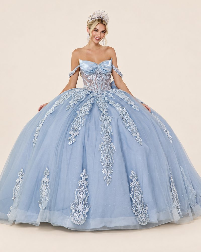 Vestido de XV Lexi en color azul cenizo