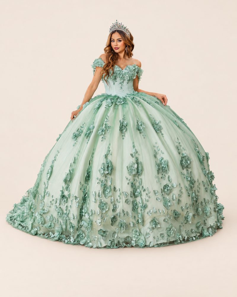 Vestido de XV Lucero en color verde salvia