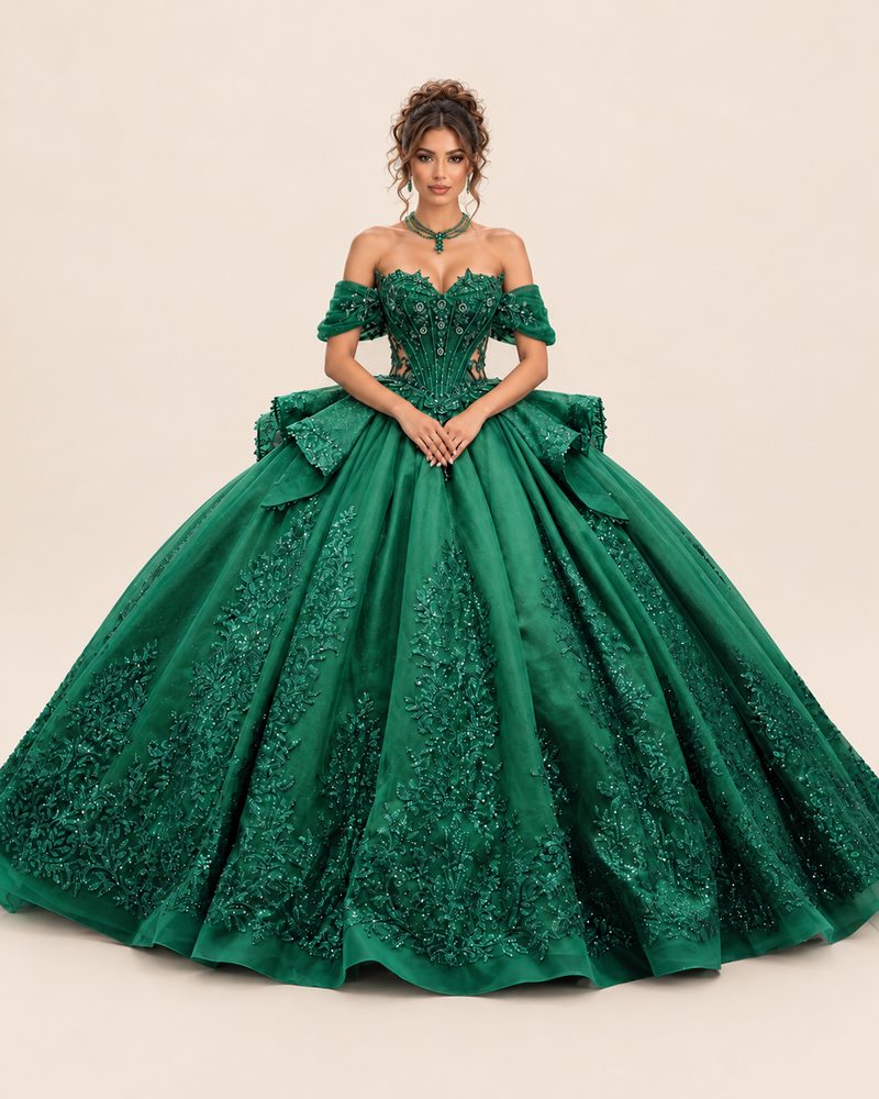 Vestido de XV Luna en color esmeralda