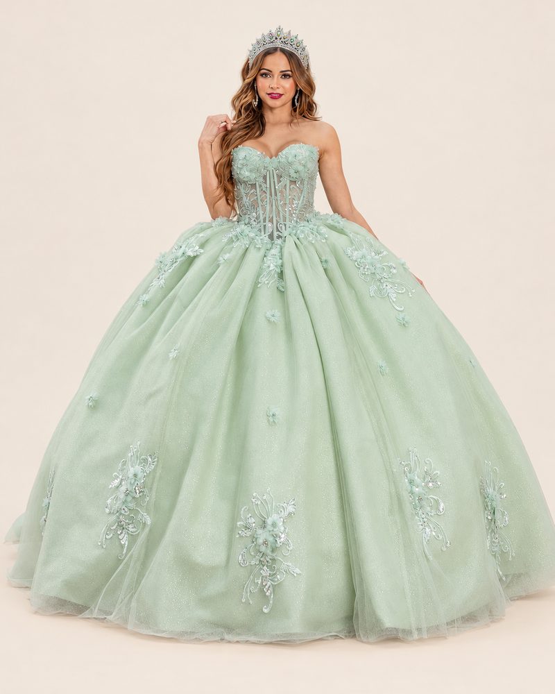 Vestido de XV Mali en color verde salvia
