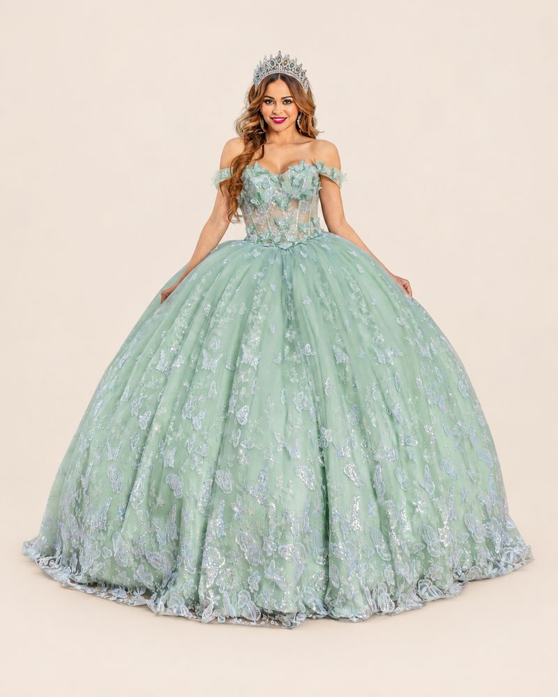 Vestido de XV Marian en color verde salvia