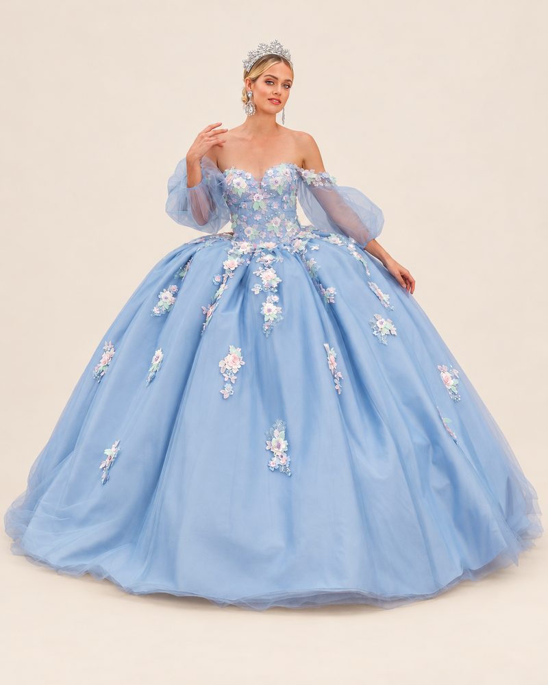 Vestido de XV Mayte en color azul cenizo