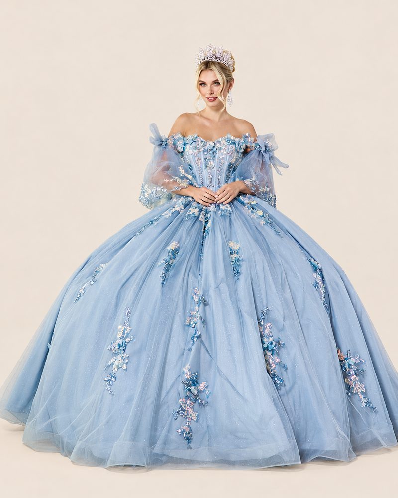 Vestido de XV Melina en color azul cenizo