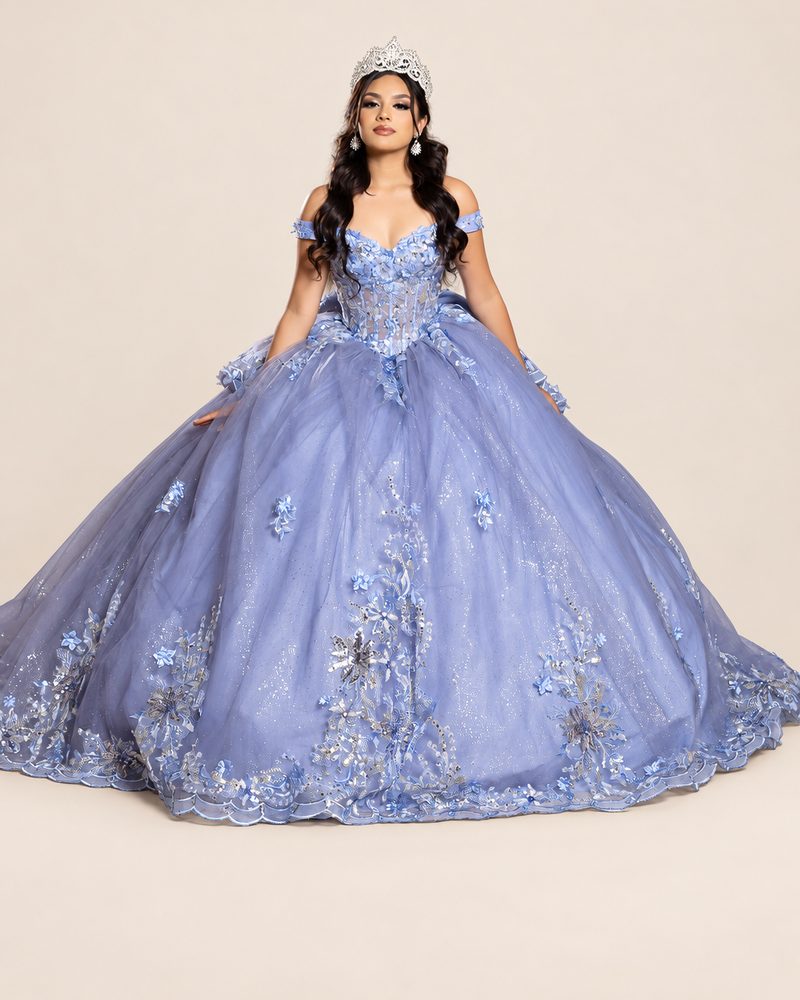 Vestido de XV Melisa en color azul cenizo