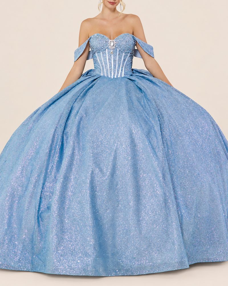 Vestido de XV Nadia en color azul cenizo