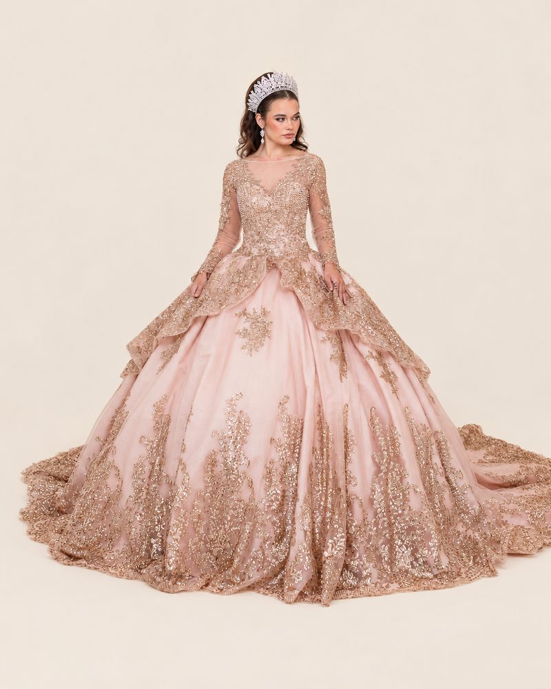 Vestido de XV Nancy en color oro rosa