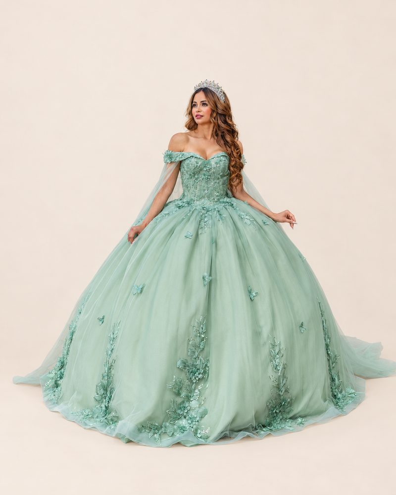 Vestido de XV Pily en color verde salvia