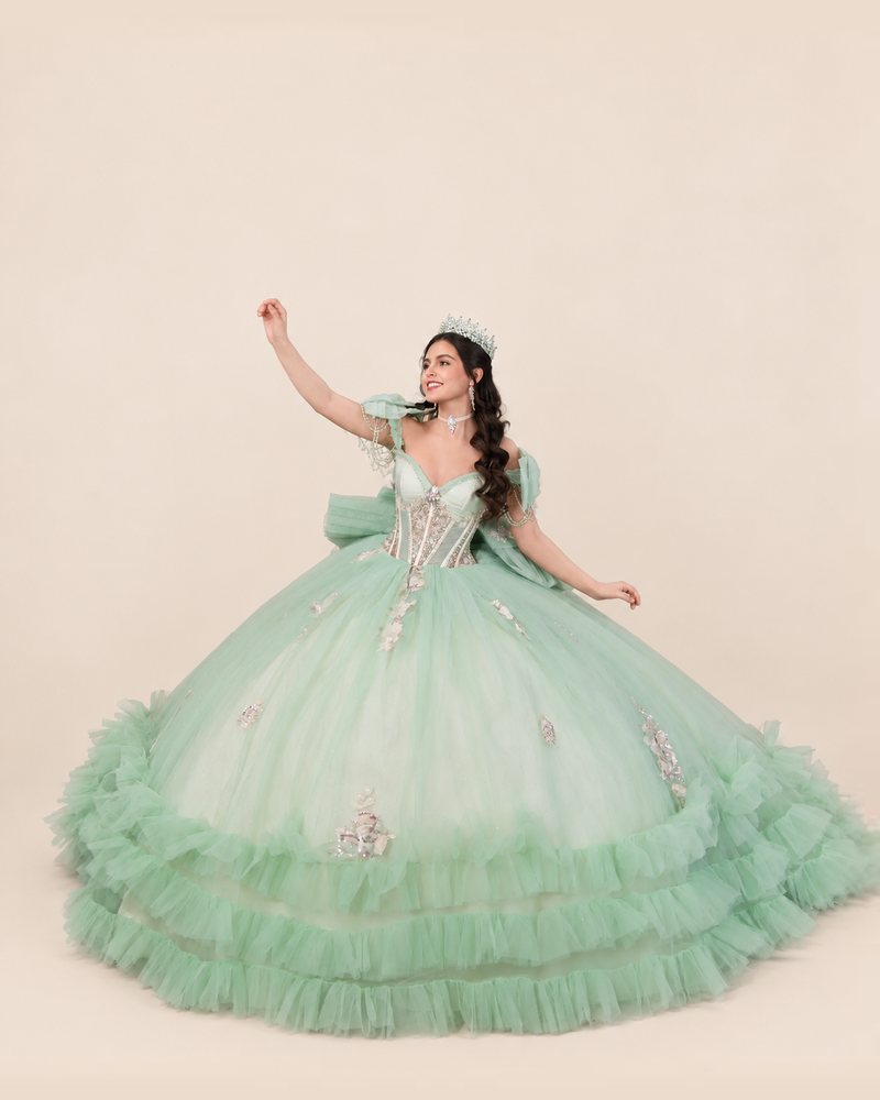 Vestido de XV Ximena en color verde menta