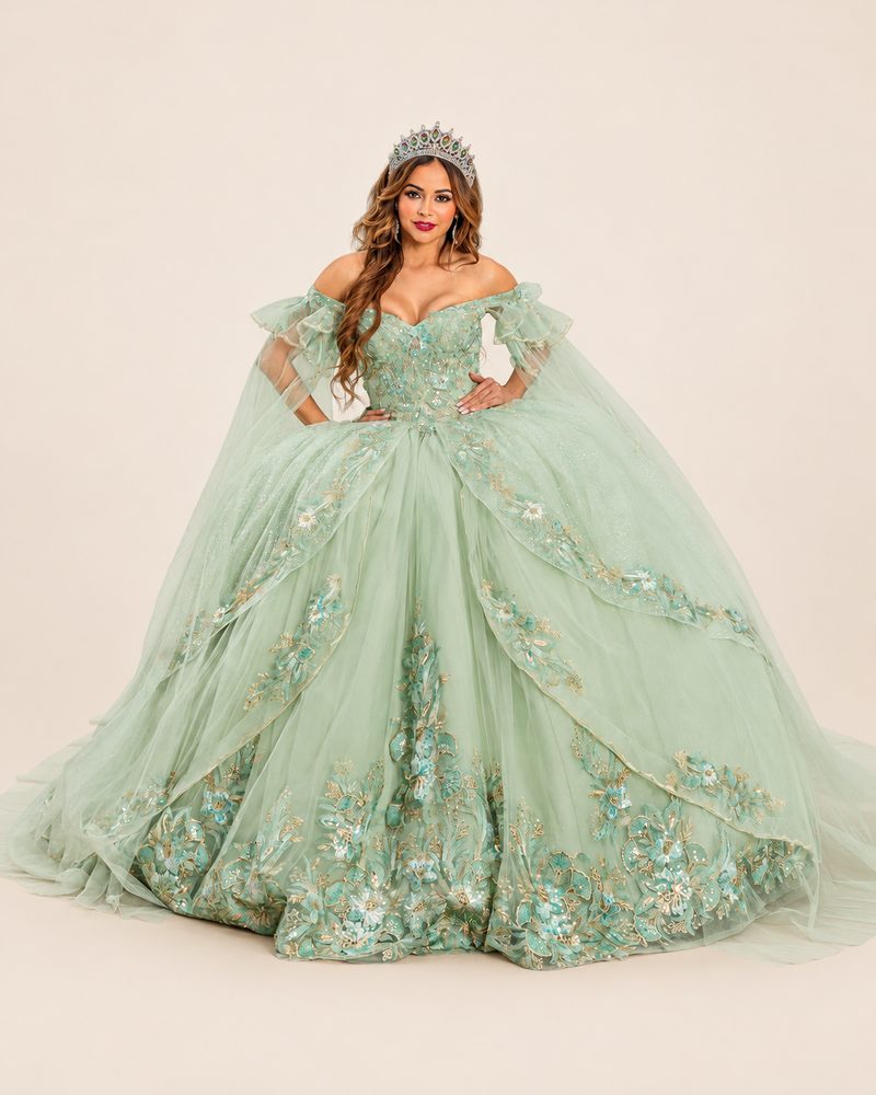 Vestido de XV Yari en color verde salvia