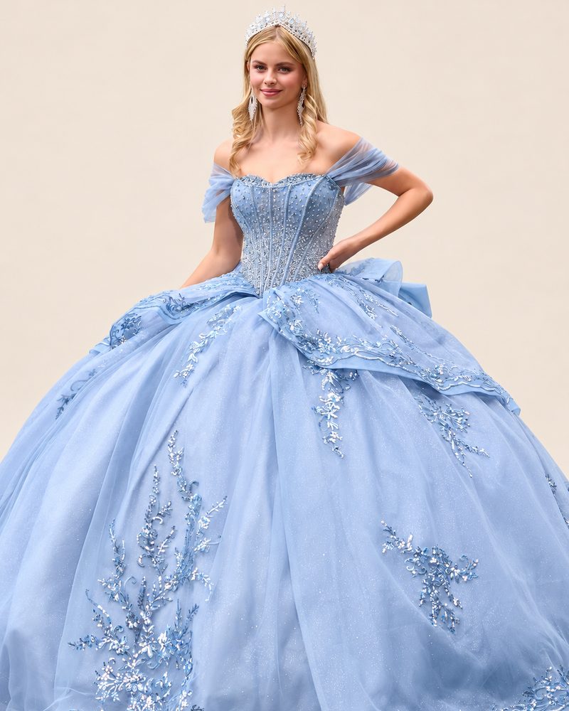 Vestido de XV Yolanda en color azul cenizo