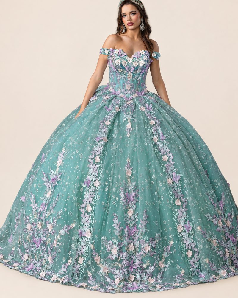 Vestido de XV Yuli en color verde salvia