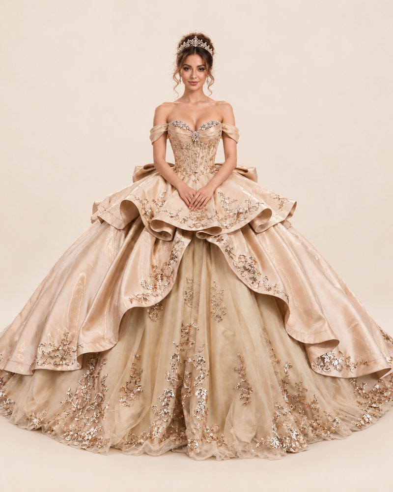 Vestido de XV Zoe en color dorado